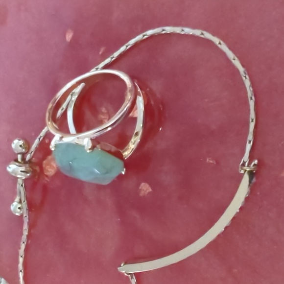 Gold Ring with Green Stone and Bracket - Picture 3 of 3